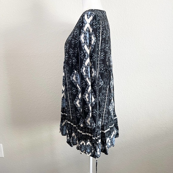 Free People Tunic Top Women's M Voile By The Bay Boho Puff Sleeve Gypsy Black - Picture 4 of 8